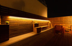 自社屋上ウッドデッキ調光調整ができる照明