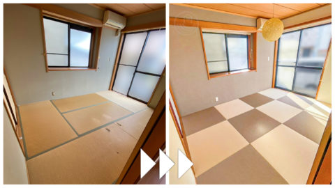 6畳和室を、縁がない半畳タイプの畳にリフォーム/おしゃれな樹脂製琉球畳のお部屋へ