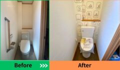 トイレのビフォー写真。右はTOTOピュアレストQRに交換後のトイレ。シンプルで清潔感のあるアフター写真。手洗いなしタンク。