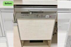 システムキッチンについているビルトイン食洗機。使っていない食洗機を撤去する工事前の写真。